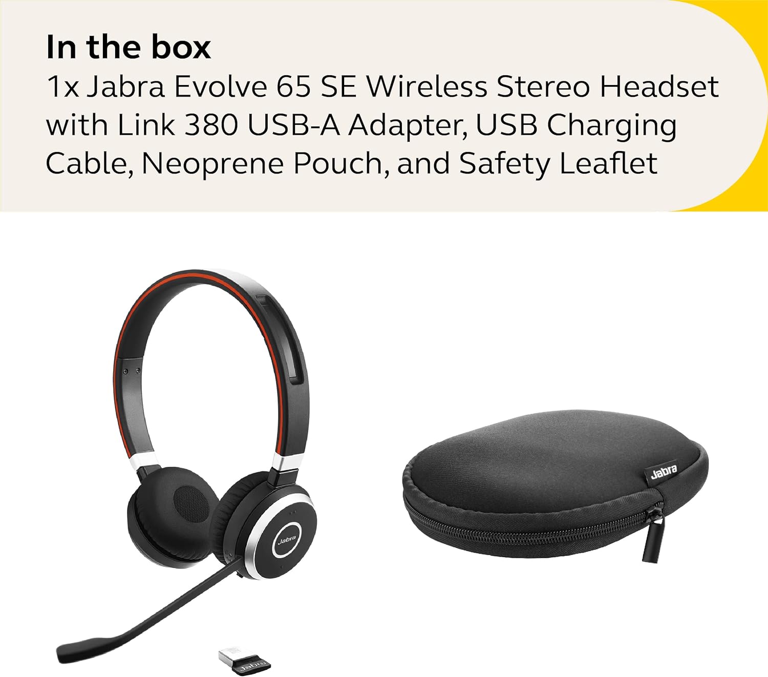 Jabra Evolve 65 Headset - Mono - USB Type A - Wireless - Bluetooth - 98.4 ft (30 m) - Over-the-head - Binaural - Ear-cup - Noise Cancelling Microphone - Noise Canceling - Black