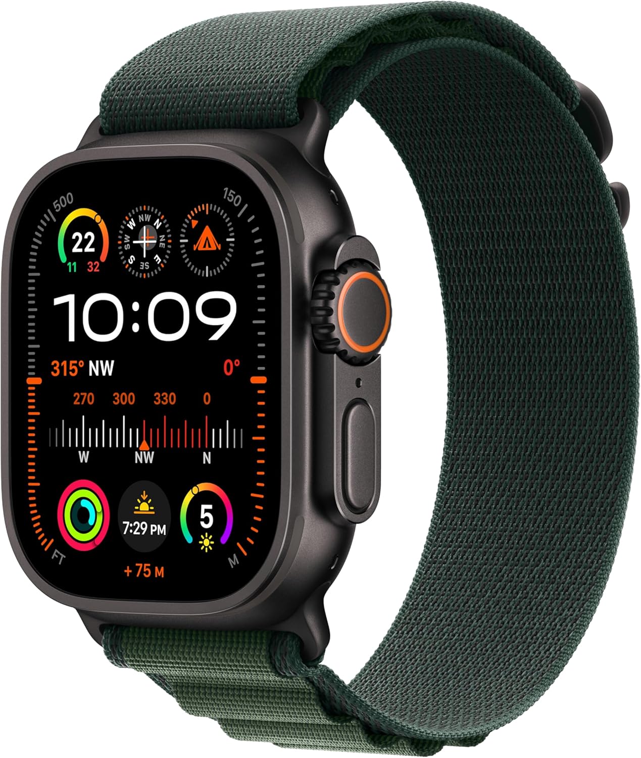 Apple Watch Ultra 2 [GPS + Cellular 49mm] Smartwatch, Sport Watch with Rugged Black Titanium Case with Dark Green Alpine Loop. New in the Box